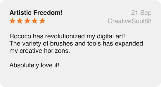 Screenshot of a testimonial emphasizing Rococo's role in enhancing digital art projects